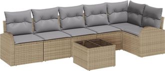 vidaXL Garden Sofa Set with Cushion 7 pcs Beige Poly rattan Vidaxl