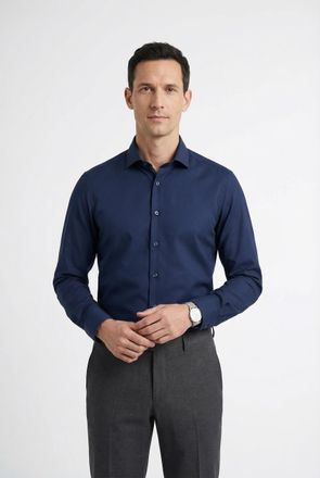 Olymp Langarmhemd OLYMP Level Five, Herren, Gr. 41, N-Gr, blau (marine), Web, Obermaterial: 64% Baumwolle, 27% Polyester, 9% Elasthan, normal, 2-Knopf-Mansc