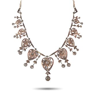 Luxury Bazaar Antique 10K Rose Gold Diamond Necklace MF22-080326
