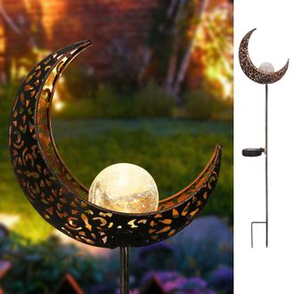 OEM L&aacute;mpara Solar De Jard&iacute;n, Luz De Se&ntilde;alizaci&oacute;n Solar Con Forma De Luna Para Uso Exterior, Esfera De Vidrio Craquelado, Varilla De Metal, Led Blanco C&aacute;li