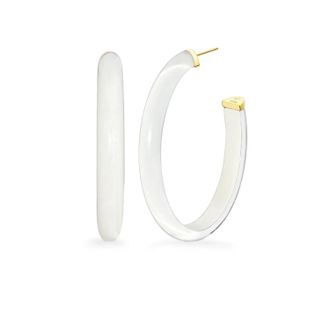 Gold & Honey Womens Xl Oval Illusion Neutral Lucite Hoop Earrings In White