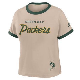 Nike Green Bay Packers Rewind Ringer Mod Nike Womens NFL Cropped T-Shirt in Brown | 04N90J2Y7TV-X5Q