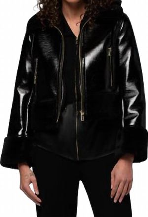 Max & Moi Vinta Vinyl Jacket With Faux Fur Trims In Black