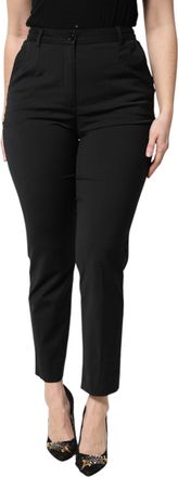 Dolce & Gabbana Black Polyester High Waist Slim Womens Pants (Pre-Owned)
