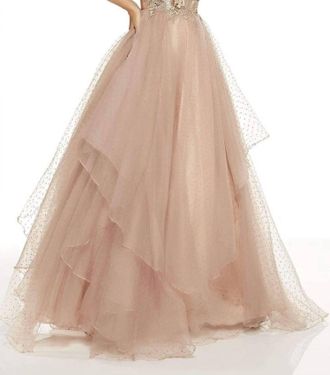 Alyce Paris Floral Applique Sleeveless Long Dress In Latte
