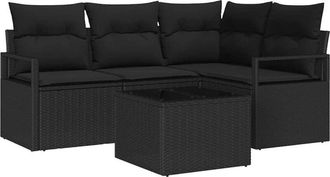 vidaXL Conjunto De Sof&aacute; De Jard&iacute;n Con Coj&iacute;n 5 Pcs Negro Vidaxl