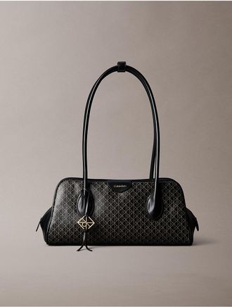 Calvin Klein Womens Emblem Logo Shoulder Bag - Black