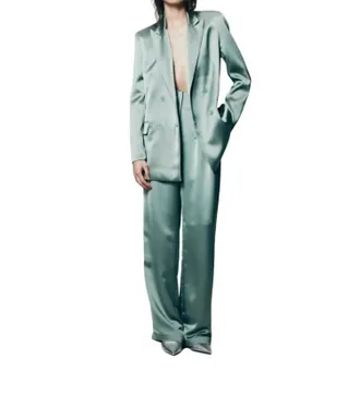 In The Mood For Love Bonnie Satin Jacket In Orage Blue