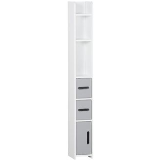 OEM Columna Ba&ntilde;o Con 3 Puertas Y 3 Estantes Mueble Auxiliar Alto De Estilo Moderno 15x17x120cm Blanco Y Gris