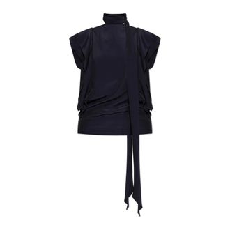 Lanvin Sleeveless Tops, female, Black, Size: 2XS Frilled Top in Charmeuse