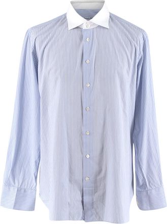 Emanuele Maffeis Blue & White Striped Cotton Tailored Shirt Size XL