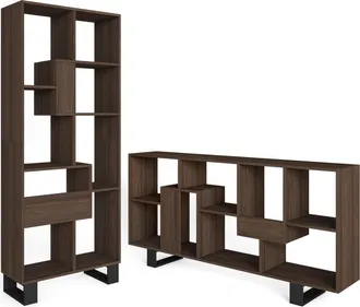 Skraut Home Librería efecto madera roble oscuro 67x31x174cm con patas