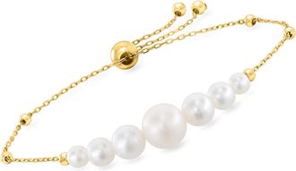 Ross-Simons 4-9.5mm Cultured Pearl Bolo Bracelet in 14kt Yellow Gold