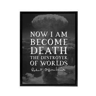 Artery8 Slate Quote Robert Oppenheimer Framed Canvas Wall Art Print in Grey | Size: W24 x H32