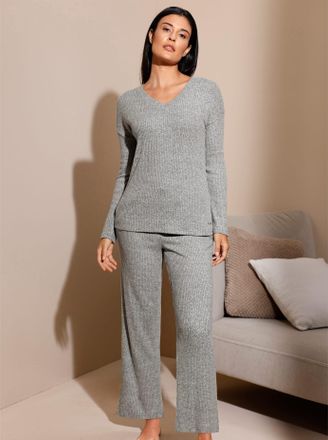 Feel Good Wellnesshose FEEL GOOD, Damen, Gr. 36/38, Normalgr&ouml;ssen, grau (grau, meliert), 70% Viskose, 25% Polyester, 5% Elasthan, unifarben, Hosen Wellnesshose