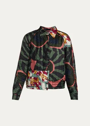 Dries Van Noten Valoria Patchwork-Print Quilted Satin Shirt Jacket