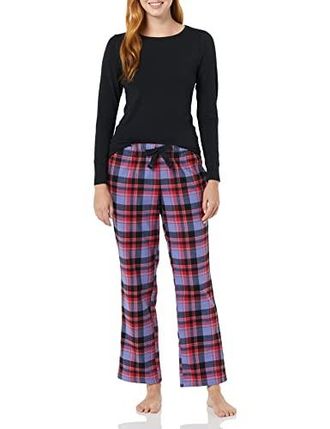 Amazon Essentials Knit Top and Flannel Pant Pajama Pyjama-Set mit Strickoberteil und Flanellhose, Schwarz/Blau, Gemischter Tartan, XL Gr&ouml;&szlig;en