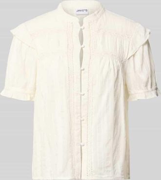 Jake*s Casual Regular Fit Bluse mit Stehkragen und H&auml;kelspitze in Offwhite, Gr&ouml;&szlig;e 34