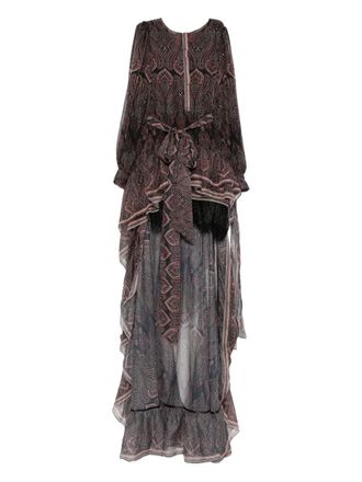 Miau by Clara Rotescu paisley-print ruffle-hem asymmetric dress - women - Fabric - 38 - Black