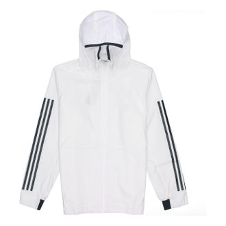 adidas Plaid Applique Sports Hooded Shirt Jacket Men White FM9430