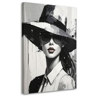 Feeby Cuadro En Lienzo Mujer En Blanco Y Negro Con Sombrero Ancho 80x120