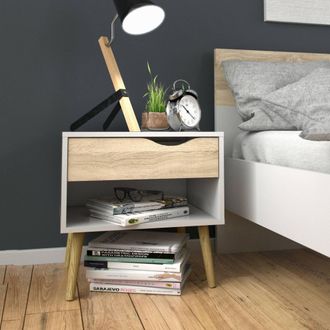 Dmora Dmora Table De Chevet Avec Un Tiroir Et Un Compartiment De Rangement, Couleur Blanc Et Ch&ecirc;ne, Dimensions 50 X 49 X 39 Cm