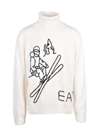 Emporio Armani High Neck Sweater with Ribbed Texture and Embroidered Detail