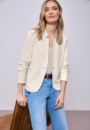 Street One Jackenblazer STREET ONE, Damen, Gr. 40, smoke beige, Web, Obermaterial: 71% Polyester, 26% Viskose, 3% Elasthan, meliert, tailliert h&uuml;ftbedeckend, V-A