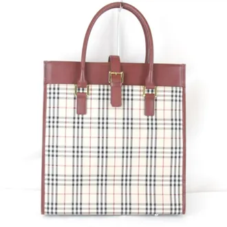 Burberry Red Color Canvas Leather Tote Bag (Pre-Owned)