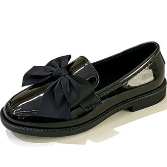 Generic Bow Loafers for Women Patent Penny Chunky Loafer Wide Width Elegant Casual Comfortable Dress Shoes for Work (Black,6.5)