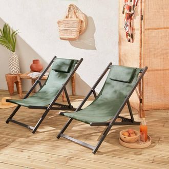 Sweeek Set Of 2 Aluminium Multi-position Sun Loungers in Khaki