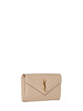 Saint Laurent Womens Quilted Calfskin Clutch Beige