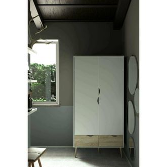 Dmora Dmora - Guardaroba 2 ante Archilllo, Mobile camera da letto, Cabina armadio portabiti, Armadio appendiabiti, 99x58 h200 cm, Bianco e Quercia