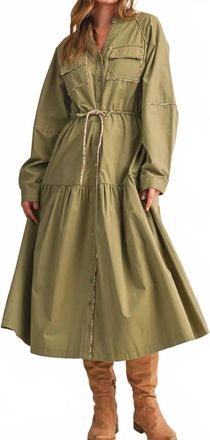 Merci Utility Midi Dress With Contrast Piping Trim In Olive