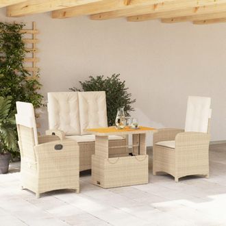 vidaXL Set De Comedor Jard&iacute;n Con Cojines 4 Pzas Rat&aacute;n Sint&eacute;tico Beige Vidaxl