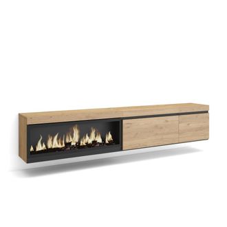 Skraut Home Mueble tv efecto madera roble 237x35x45cm chimenea efecto fuego
