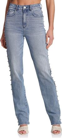 Avec Les Filles Embellished Straight Leg Jeans in Seine Wash at Nordstrom, Size 25