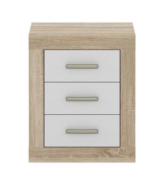 Home Heavenly Home Heavenly - Mesita De Noche 3 Cajones Dora. 50x62x35 Cm. Dise&ntilde;o Enmarcado Con Tiradores Plateados. Color: Roble Sonoma-blanco
