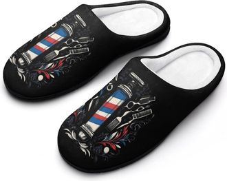 Generic Barber Hairdresser Beard Hairstyle Mens House Slippers Memory Foam Washable Cotton Slip on Home Shoes