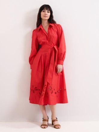 Phase Eight Kim Cutwork Hem Midi Dress in Red at Nordstrom, Size 10