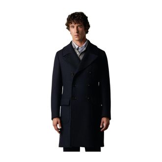 Brooks Brothers Tailored Double-Breasted Wool Coat - Heren - Mantel - Blauw - L - Wol - Jassen