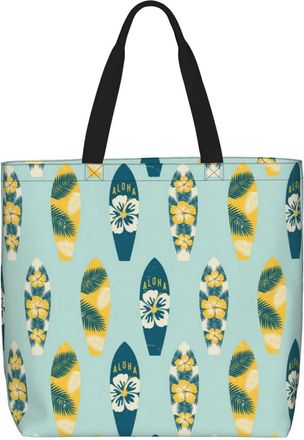 Generic Women Handbag Surf Boards With Tropical Plants Ladies Shopping Shoulder Bag Reusable Lightweight Ladies Purse, For Swim, Wedding, Gym, Graduation, Bir