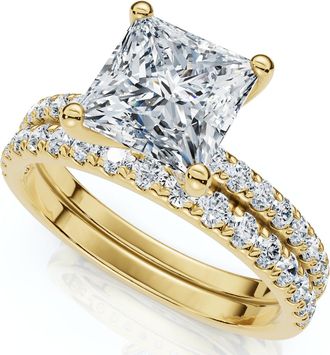 Pompeii3 Certified 1.90Ct Princess Cut Diamond Engagement 14k Wedding Ring Set Lab Grown