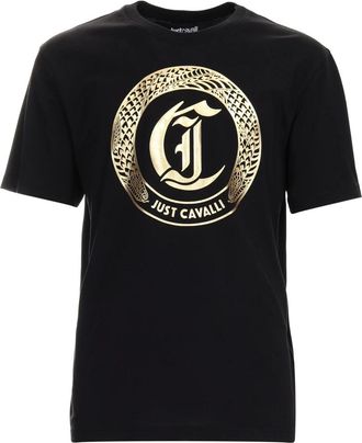 Just Cavalli T-shirt met ronde hals en logo - Heren - T-shirts - Zwart - S - Katoen - Tops