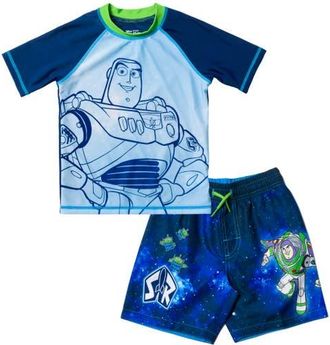 Disney Toy Story Swimwear 2-Piece Rash Guard and Swim Trunks Set in Buzz Aliens Blue at Nordstrom, Size 12M