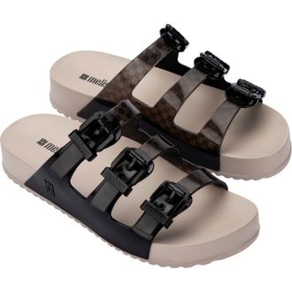 Melissa Cozy Stripes Platform Slide Sandal in Beige/transp Black at Nordstrom, Size 10