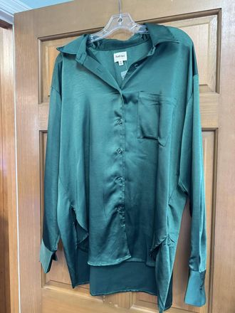 Peach Love California Womens Silk Top Button Down Shirt In Green