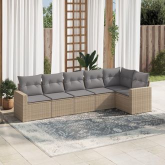 vidaXL Juego De Sof&aacute;s Jard&iacute;n Con Cojines 6 Pzas Rat&aacute;n Sint&eacute;tico Beige Vidaxl