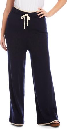 Karen Kane Contrast Trim Wide Leg Drawstring Pants in Navy/Cream at Nordstrom, Size 1 X