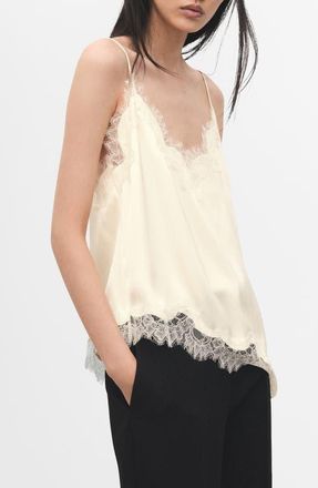 Mango Tity Lace Trim Camisole in Ecru at Nordstrom, Size Medium